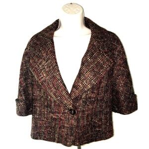 Semantiks Women's XS Tweed Blazer Retro 60`s look Collared Brown Wool-Blend